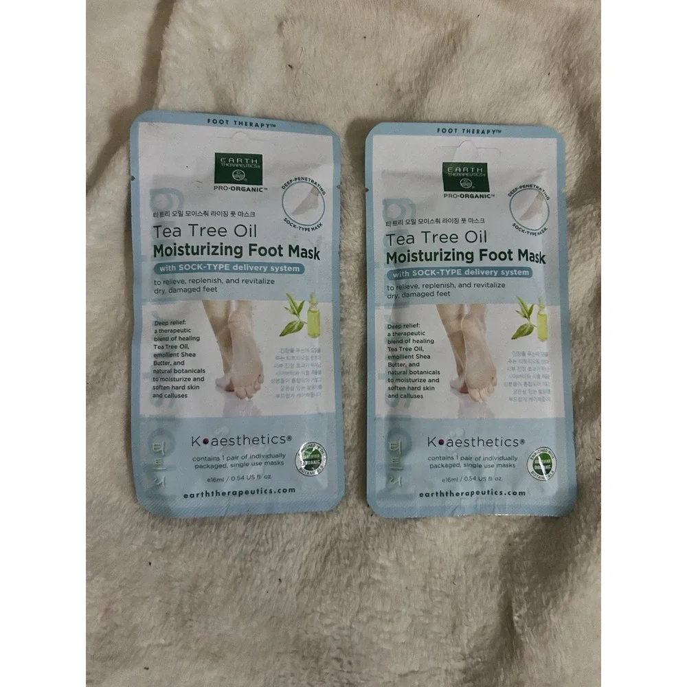 Earth Therapeutics Tea Tree Oil Moisturizing Foot Mask, New Sealed Package! Two!